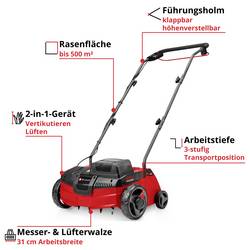 Einhell GC-SA 36/31 Li-Solo Li-Ion akumulátor vertikutátor, provzdušňovač trávníku nastavitelná řídítka, pojízdný, bez akumulátoru, bez nabíječky Pracovní