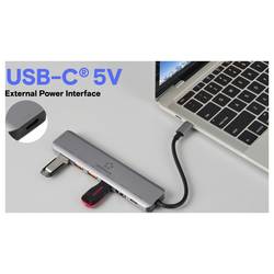 Renkforce RF-7465828 USB Hub 6 + 1 port USB-C™ (USB 3.2 Gen 2) USB 3.0 10 GBit/s Pro použití v interiérech šedá RF-USBCH-450 RF-USBCH-450 USB-C® 6-in-1 Hub