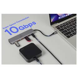 Renkforce RF-7465828 USB Hub 6 + 1 port USB-C™ (USB 3.2 Gen 2) USB 3.0 10 GBit/s Pro použití v interiérech šedá RF-USBCH-450 RF-USBCH-450 USB-C® 6-in-1 Hub