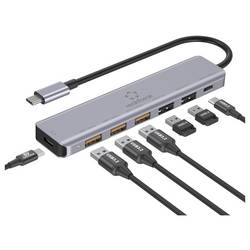 Renkforce RF-7465828 USB Hub 6 + 1 port USB-C™ (USB 3.2 Gen 2) USB 3.0 10 GBit/s Pro použití v interiérech šedá RF-USBCH-450 RF-USBCH-450 USB-C® 6-in-1 Hub