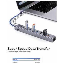 Renkforce RF-7465830 USB Hub 10 + 1 port USB-C® USB 3.0 5 GBit/s Pro použití v interiérech šedá RF-USBCH-500 USB-C® 10-in-1 Hub