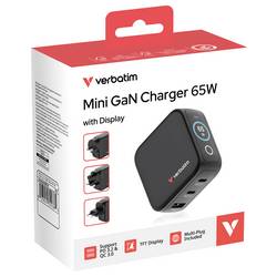 Verbatim 30238 USB nabíječka, GaN, USB-C® zástrčka, USB-A zásuvka, 65 W, QC 3.0, Power Delivery 3.0, černá