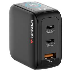 Verbatim 30238 USB nabíječka, GaN, USB-C® zástrčka, USB-A zásuvka, 65 W, QC 3.0, Power Delivery 3.0, černá