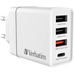 Verbatim CHR-30EU2 USB nabíječka, Qualcomm Quick Charge 3.0 , USB Power Delivery (USB-PD) , Nadproudová ochrana, Rychlonabíječka, 3x USB A, 1x USB-C®, 30 W,