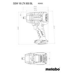 Metabo SSW 18 LTX 800 BL, 602403650 aku rázový utahovák, 800 Nm, 18 V, 5.2 Ah, Li-Ion, akumulátor, vč. 2x aku, vč. nabíječky
