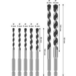 Bosch Accessories 2608707005 2608707005 tvrdý kov sada spirálového vrtáku na kámen 4 mm, 5 mm, 5 mm, 6 mm, 6 mm, 8 mm, 10 mm šestihran 1 ks