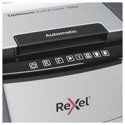 Rexel Optimum AutoFeed+ 100X skartovačka 100 listů mikrořez 4 x 28 mm P-4 34 l Křížový řez kancelářské sponky, sponky do sešívačky, kreditní karty