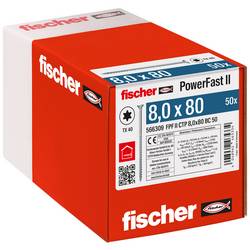 Fischer 566309 PowerFast II šroub se zápustnou hlavou 8 mm 80 mm vnitřní hvězdice ocel galvanizováno zinkem 50 ks
