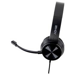 LINDY 20439 Headset otevřená (On Ear) kabelová stereo černá headset, regulace hlasitosti, Vypnutí zvuku mikrofonu Počítače