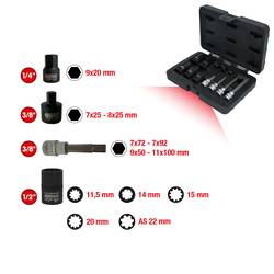 KS Tools 150.2400 Speciální sada nástrčných hlavic pro brzdové třmeny, 12 ks