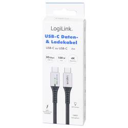 LogiLink Kabel USB-C USB 3.2 Gen2x2 USB-C ® zástrčka 2.00 m černá s LED, 4K UHD, oboustranně zapojitelná zástrčka CU0434