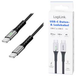 LogiLink Kabel USB-C USB 3.2 Gen2x2 USB-C ® zástrčka 2.00 m černá s LED, 4K UHD, oboustranně zapojitelná zástrčka CU0434
