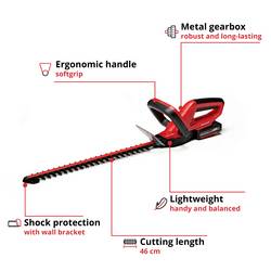 Einhell GC-CH 1846 Li Kit (1x2,0Ah) akumulátor nůžky na živý plot vč. nabíječky, + akumulátor 18 V Li-Ion 520 mm