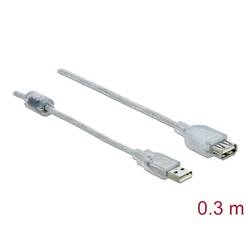 Delock USB kabel USB 2.0 USB-A zástrčka, USB-A zásuvka 0.30 m transparentní dvoužilový stíněný, pozlacené kontakty 82244