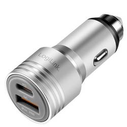 LogiLink PA0228A Nabíječka do auta, funkce nouzového kladiva, USB-C® zásuvka (nabíjení), USB-A zásuvka, QC 2,0, Power Delivery 3.0, hliník
