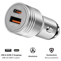 LogiLink PA0228A Nabíječka do auta, funkce nouzového kladiva, USB-C® zásuvka (nabíjení), USB-A zásuvka, QC 2,0, Power Delivery 3.0, hliník