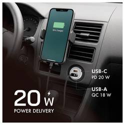LogiLink PA0228A Nabíječka do auta, funkce nouzového kladiva, USB-C® zásuvka (nabíjení), USB-A zásuvka, QC 2,0, Power Delivery 3.0, hliník