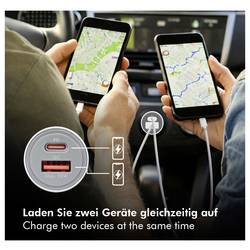 LogiLink PA0228A Nabíječka do auta, funkce nouzového kladiva, USB-C® zásuvka (nabíjení), USB-A zásuvka, QC 2,0, Power Delivery 3.0, hliník