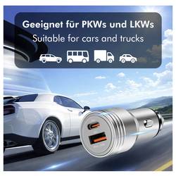 LogiLink PA0228A Nabíječka do auta, funkce nouzového kladiva, USB-C® zásuvka (nabíjení), USB-A zásuvka, QC 2,0, Power Delivery 3.0, hliník