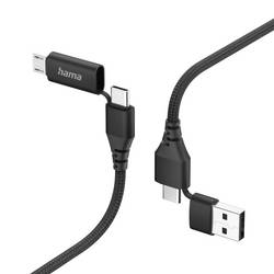 Hama USB kabel USB 2.0 USB-A zástrčka, USB-C ® zástrčka, USB Micro-A zástrčka 1.5 m černá látkový potah 00201537
