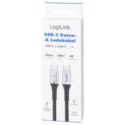 LogiLink Kabel USB-C USB 3.2 Gen2x2 USB-C ® zástrčka 1.00 m černá s LED, 4K UHD, oboustranně zapojitelná zástrčka CU0432