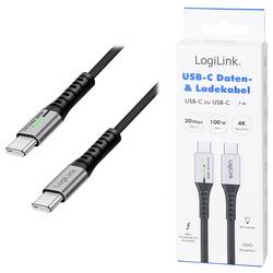 LogiLink Kabel USB-C USB 3.2 Gen2x2 USB-C ® zástrčka 1.00 m černá s LED, 4K UHD, oboustranně zapojitelná zástrčka CU0432