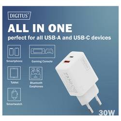 Digitus DA-10301 USB nabíječka, 1x USB A , 1x USB-C®, 30 W, bílá