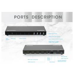 Manhattan HDMI přepínač kovový ukazatel, s dálkovým ovládáním, režim více pohledů, možnost montáže do stojanu, UHD, Nabíjecí přípojka USB-C® PD 3840 x 2160