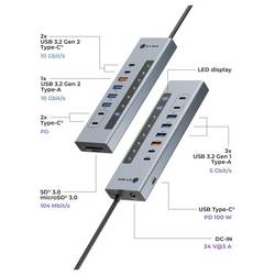 ICY BOX 61159 USB Hub 7 + 2 porty USB-C™ (USB 3.2 Gen 2), USB-C® (s napájením), USB 3.2 (Gen 2) , USB 3.2 (Gen 1x1) , SDHC, SDXC, SD, microSDHC, microSDXC,