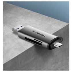 AXAGON CRE-SAC externí čtečka paměťových karet USB-C®, USB-A stříbrná