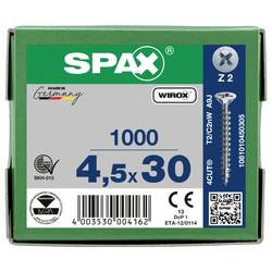 SPAX 1081010450305 šroub ze zápustnou hlavou 4.5 mm 30 mm křížová drážka Pozidriv ocel galvanizováno zinkem 1000 ks