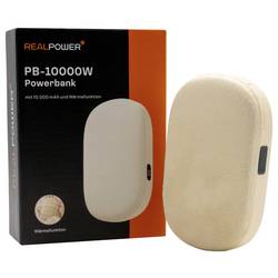 RealPower REALPOWER PB-10000W powerbanka 10000 mAh, USB-C®, béžová, ohřívač rukou