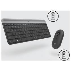 Logitech Slim Combo M bezdrátový sada klávesnice a myše Tiché klávesy US anglická, QWERTY grafit
