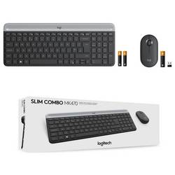 Logitech Slim Combo M bezdrátový sada klávesnice a myše Tiché klávesy US anglická, QWERTY grafit