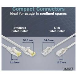 Digitus DK-1632-A-100S RJ45 síťové kabely, propojovací kabely CAT 6A, Kabel F/FTP 10 m šedá flexibilní provedení, extrémně tenký , bez halogenů 1 ks