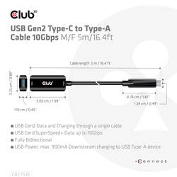 club3D USB kabel USB 3.2 Gen2 USB-C ® zástrčka, USB-B zásuvka 5.00 m černá CAC-1536
