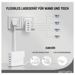 4Smarts USB nabíječka, GaN, USB Power Delivery (USB-PD) , USB-C®, 200 W, Dodávka energie, bílá
