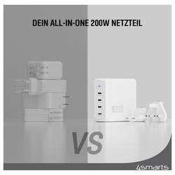 4Smarts USB nabíječka, GaN, USB Power Delivery (USB-PD) , USB-C®, 200 W, Dodávka energie, bílá