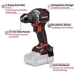 Einhell Professional TP-CD 18/70-C Li BL - Solo aku vrtací šroubovák, 18 V Li-Ion bez akumulátoru, bez nabíječky, bezkartáčové, 4514335