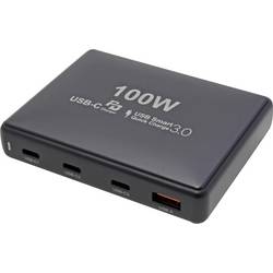 Value USB nabíječka, GaN, USB Power Delivery (USB-PD) , Qualcomm Quick Charge 3.0 , Rychlonabíječka, 1x USB A , 3x USB-C®, 100 W, Dodávka energie, černá