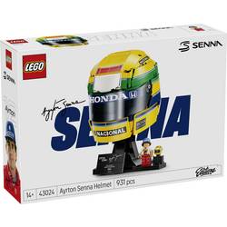 6590617 LEGO® Editions Přilba Ayrton Senna; F1® předměty; dekorace do obývacího pokoje nebo kanceláře; s podpisovým plaketa a mini figurkou závodního řidiče