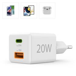 Hama USB nabíječka, Rychlonabíječka, USB Power Delivery (USB-PD) , 1x USB-C®, 1x USB A , 20.00 W, Dodávka energie, QC 3.0, bílá