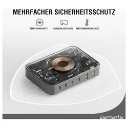 4Smarts Stolní nabíječka, GaN, USB Power Delivery (USB-PD) , bezdrátová nabíječka, 2x USB A, 4x USB-C®, Qi standard, 100 W, Quick Charge 3.0, Dodávka energie,