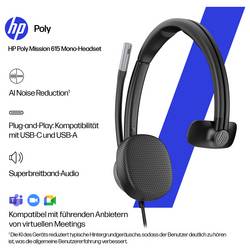 HP Poly HP Poly Mission 615 USB Wired Headset Headset otevřená (On Ear) černá