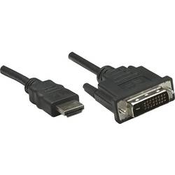 Manhattan DVI / HDMI kabelový adaptér DVI-D 24+1pol. Zástrčka, Zástrčka HDMI-A 3.00 m černá 372510 pozlacené kontakty, UL certifikace DVI kabel