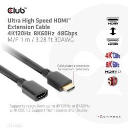 club3D HDMI kabel Zástrčka HDMI-A, Zásuvka HDMI-A 1.00 m černá CAC-1322 HDMI kabel