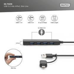 Digitus DA-70236 USB Hub 4 porty USB-A USB 3.0 5 GBit/s s konektorem USB C černá DA-70236
