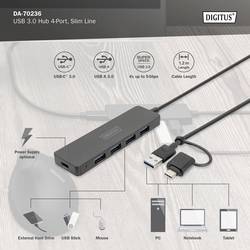 Digitus DA-70236 USB Hub 4 porty USB-A USB 3.0 5 GBit/s s konektorem USB C černá DA-70236