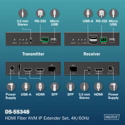 Digitus DS-55348 HDMI™, HDMI® vstup, HDMI® výstup, SFP , USB, USB-A, USB 1.1, Konektor pro síťový adaptér, RS232, microUSB, na sluchátka (jack 3,5 mm),