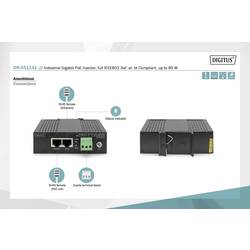 Digitus DN-651141 PoE injektor 10 / 100 / 1000 MBit/s IEEE 802.3af (12.95 W), IEEE 802.3at (25.5 W), IEEE 802.3bt, IEEE802.3at (30 W), IEEE802.3af (15,4 W)